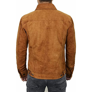 Veste tendance en cuir de qualité supérieure pour hommes Veste en cuir suédé de qualité supérieure douce au toucher entièrement doublée en daim noir style jean - Product Image 3