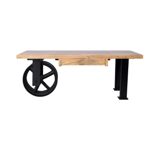 โต๊ะกาแฟไม้มะม่วงอุตสาหกรรม |   เฟอร์นิเจอร์ห้องนั่งเล่นดีไซน์ล้อวินเทจ ฐานเหล็กสไตล์เรสติก งานไม้แท้ทำมือ คุณภาพพรีเมียม - Product Image 2