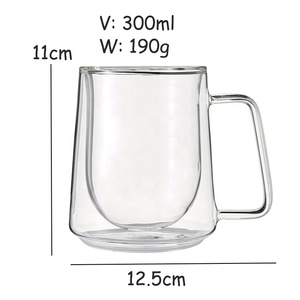 Venta al por mayor 300ml claro Mocha hielo negro café de doble pared de vidrio taza de café Tazas De Café con asa - Product Image 3