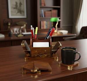 Organisateur de bureau en bois avec porte-stylos et support pour cartes de visite, rangement de bureau de qualité supérieure - Product Image 5