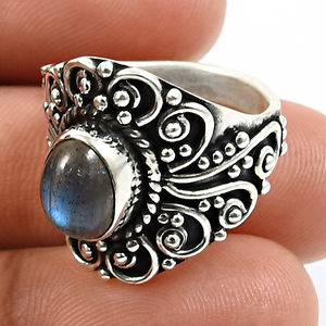 Anillo de aspecto artesanal de piedras preciosas de labradorita Natural de plata oxidada 925 joyería hecha a mano proveedores al por mayor hechos en la India - Product Image 2