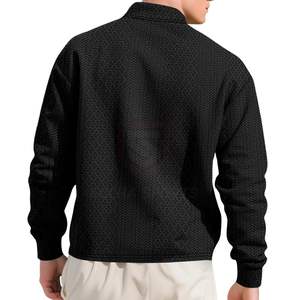 Black Long Sleeve <b>Polo</b> Shirts <b>Men</b> Textured Knit Solid Color Formal Casual Business Attire Custom Plus Size Available Bulk - Product Image 2