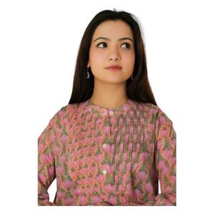 Hecho a mano Boho hippie pintuck tops ropa de verano camisas formales algodón bloque estampado Mujer blusa manga completa - Product Image 4