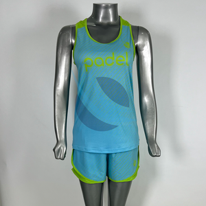 ชุดเสื้อและกางเกงขาสั้นสำหรับผู้หญิง พิมพ์ลายแบบ Sublimation สำหรับกีฬา Padel เป็นมิตรกับสิ่งแวดล้อม แห้งเร็ว ระบายอากาศได้ดี ยืดได้ 4 ทิศทาง ชุดกีฬาแบบกำหนดเองสำหรับทีม - Product Image 1