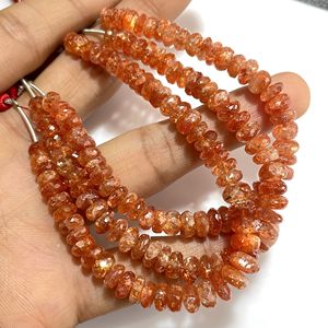 Pierre de soleil orange de qualité fine à facettes perles en forme de rondelle pierre précieuse naturelle en gros pour fournitures de bijoux - Product Image 2