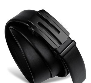 Ceintures en cuir véritable pour hommes, ceintures de travail, largeur 3,5 cm, couleur noire, grain plat, lettre 5 2 forme S logo, boucle automatique facile à clipser - Product Image 2