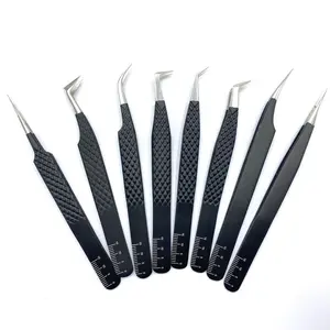 Black Matte Professional Lash Tweezers Custom Logo Hand Tested Japanese Stainless Steel Diamond Grip Eyelash Extension Tweezer