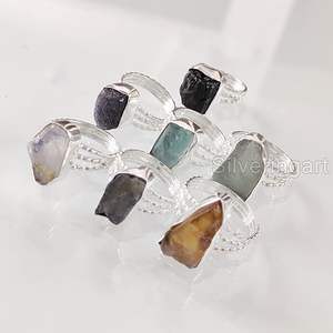 Anillo de Piedras Preciosas en Bruto para Mujer, Esmeralda Natural, Zafiro, Tanzanita, Herkimer, Joyería de Plata de Ley 925 - Product Image 1