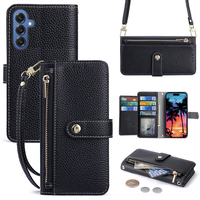 Étui de téléphone en cuir PU de luxe pliable avec fentes pour cartes, ceinture et cordon, portefeuille pour S24 S25 Ultra