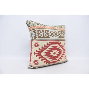 Beige Luxury Kilim Patchwork Pillow 28x28 Inch Bohemian <b>Fluffy</b> Vintage Wool Cushion for <b>Bedding</b> and Floor Decor - Product Image 3