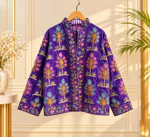 Chaqueta de Terciopelo Negro para Mujer, Bordada, con Cuello Mandarín, Manga Larga, Diseño Floral de Aves, Cierre de Cremallera, Blusa de Otoño - Product Image 6