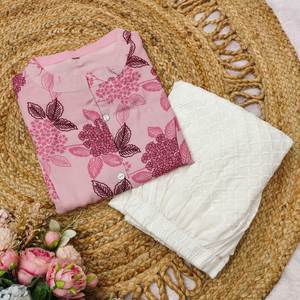 Comodidad de verano Más atractivo Peso ligero Bordado de color rosa Kurtis sofisticados y elegantes hechos de algodón flameado - Product Image 6