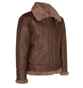 Veste en cuir pour hommes Esprit d'hiver en peau de mouton vintage personnalisable en gros cuir de vachette chaud teint en fausse fourrure avec fermeture éclair en cuir véritable teint uni - Product Image 3