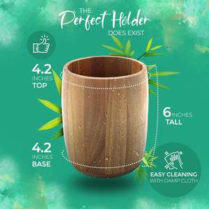 Porte-ustensile de cuisine en bambou Caddy 6 "x 4 1/2" (Acacia ovale) Décoration Porte-fleur sec - Product Image 3