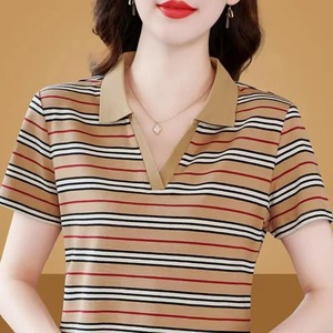 Ropa femenina Polo Turn-Down Collar Camiseta de manga corta Mujer Verano 2024 Nueva raya Casual Deportes Moda Casual Tops - Product Image 3