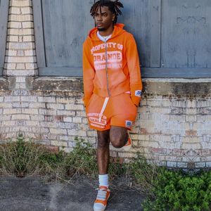 Conjunto de chándal con capucha y lavado ácido con logotipo personalizado para hombre, chándal Vintage con serigrafía, elementos esenciales de invierno con pantalones cortos - Product Image 5