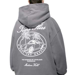 Time Flies Sweat à capuche OTH surdimensionné gris en molleton de coton épais Coupe décontractée Streetwear Capuche à double doublure Vêtements de luxe modernes - Product Image 3