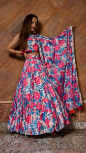 Ensemble de lehenga en soie et mousseline imprimée pour femmes PHULWARI |   Lehenga semi-couture coupe ajustée pour les fêtes, avec Choli de créateur pour les mariages - Product Image 3