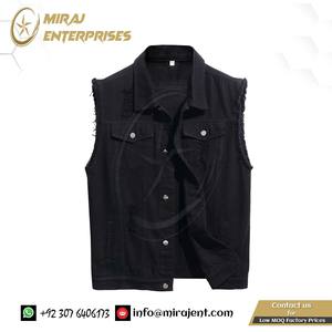 Chaleco de mezclilla para hombre, sin mangas, rasgado, ajustado, desgastado, chaqueta vaquera de un solo pecho, prendas de vestir de algodón ajustadas para hombre - Product Image 6