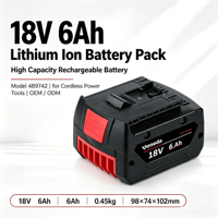 Batterie lithium-ion 18V 6Ah longue autonomie pour outils électriques, type coulissant, batterie de remplacement rechargeable, stock d'usine OEM ODM
