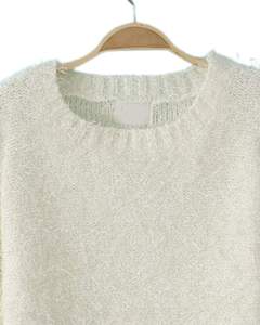 Manufacturer <b>Womens</b> Ivory Fuzzy Knit <b>Cropped</b> Sweater Long Sleeve Soft Warm Winter Pullover Cozy Minimal Fashion Top For Ladies - Product Image 4