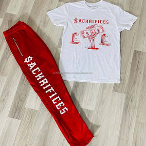 Haute qualité imprimé haute rue décontracté respirant 100% coton biologique Logo personnalisé hommes été Shorts ensemble 2 pièces ensemble court - Product Image 6