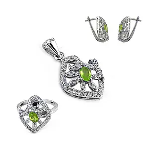 925 Silver Bridal Jewelry Set with <b>Peridot</b> Green Diamond for Wedding Party-Classic Elegant Earrings <b>Ring</b> Pendant - Product Image 3