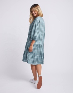 2026 Stylish Boho-inspired <b>A</b>-<b>line</b> Silhouette V-neck Plaid <b>Pattern</b> Knee-length Blouse Featuring Curved Front Yoke Soft Gathering - Product Image 5