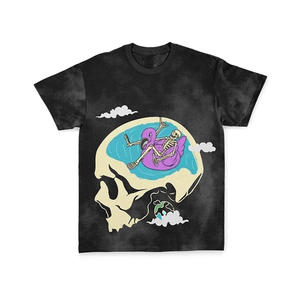 Camiseta de manga corta lavada con ácido informal de gran tamaño para hombre de moda cuello redondo personalizado con estampado Digital de lana - Product Image 1