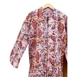 ホットデマンドアダルトクリスマスセール綿100% 刺繍ロングコート快適なフローラルデザインユニセックスカンタジャケット