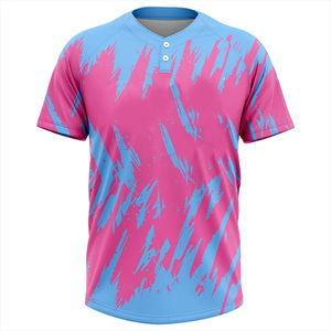 ชุดเบสบอลมีกระดุม2เม็ดสำหรับผู้ชายชุดเครื่องแบบทีมกีฬา100% โพลีเอสเตอร์แห้งเร็วสีชมพูฟ้าเหลืองเทาสำหรับฤดูร้อน - Product Image 5