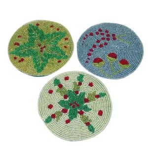 Roseta de rosas rojas con cuentas parches hechos a mano parches perlas con cuentas étnicas artesanías nativas - Product Image 2