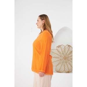 RMG <b>Plus</b> <b>Size</b> Orange Viscose Woven Blouse with <b>Sequin</b> Detail for Women, Comfortable and Stylish Long Sleeve <b>Top</b> - Product Image 4