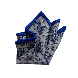Pañuelo de bolsillo gris azulado con borde de paisley tejido a mano y ribete distintivo para blazers y trajes - Product Image 3