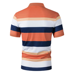 <b>Mens</b> <b>Orange</b> White Navy Striped Polo <b>Shirt</b> Short Sleeve Breathable Quick Dry Lightweight Casual Golf Tennis Summer Knit Top Wear - Product Image 3