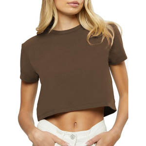 Camisetas de manga corta de verano hechas a medida, camiseta de mujer con cuello redondo, camisetas deportivas de cintura alta, Camiseta corta para mujer - Product Image 6