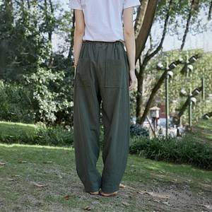 Pantalones largos personalizados de lino para mujer, pantalones largos con cintura elástica, Parte delantera plana, invierno, Otoño, algodón más grueso, Lino de verano - Product Image 2