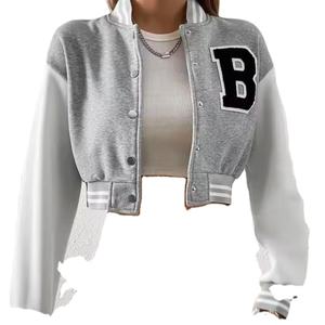 เสื้อแจ็คเก็ตวาร์ซิตี้ครอปแขนยาวสไตล์ลำลองคุณภาพสูงสั่งทำขายส่งยอดนิยมสำหรับผู้หญิง - Product Image 4