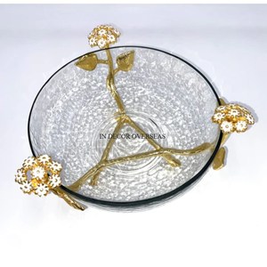 White Color Powder Coated Interior With Gold Plated Exterior 2-Compartment <b>Heavy</b> <b>Duty</b> Metal Unique Designer Serving & Decor Bowl - Product Image 3