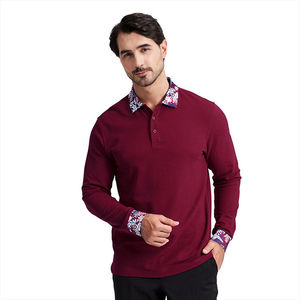 Wholesale Gym Fishing Sublimation Print Sport Shirt Men High Quality Polyester Cotton <b>Burgundy</b> Golf Polo Long Sleeve Polo - Product Image 5