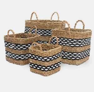 Grand panier de rangement décoratif en jonc de mer fait à la main avec poignées en anneau Organisateur tissé pour le rangement des enfants - Product Image 1