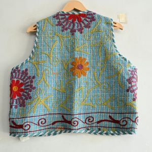 Chaleco de algodón hecho a mano para mujer con bordado Suzani Vintage estilo bohemio Chaqueta corta chaleco prendas de vestir exteriores con detalle bordado - Product Image 4