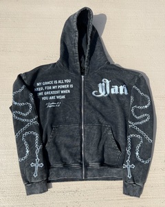 OEM personalizado de alta calidad de los hombres de gran tamaño de la vendimia lavado con ácido sol desteñido desgastado Zip Hoodie Streetwear pulóver en blanco para el invierno - Product Image 1