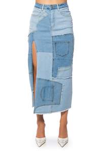 <span class=keywords><strong>ANGEL</strong></span> PATCHWORK DENIM MAXI gonna gonna a matita Jeans stordita Patchwork lunga gonna leggera in Denim - Product Image 4