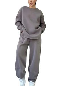 Women's Purple Casual Tracksuit Sweatpants Sets Fashion Simple Solid Color Loose Fit <b>Velvet</b> Lined Thickened Two Piece Outfits - Product Image 3