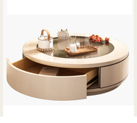 Ensemble de tables basses de rangement modernes et crémeuses, table centrale ronde en bois avec plateau en verre transparent pour salon