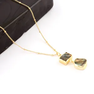 顶级天然生拉布拉多镀金电缆链项链波西米亚珠宝项链可爱周年礼物送给她