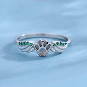925 Sterling Silver Breastmilk Pawprint Ring Setting 10mm DIY Souvenir Bijoux Pet Memorial Ashes Ring Zircon Paw Bezel Ring - Product Image 1