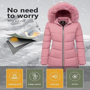 Chaqueta acolchada de tejido largo de invierno para mujer con cuello con capucha, abrigo grueso cálido, puños elásticos, suéter con bolsillos, prendas de vestir exteriores - Product Image 5