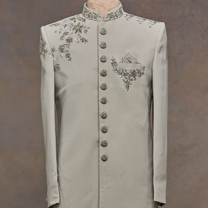 NEW LATEST & ELEGANT EMBROIDERY on SHERWANI WITH SILK FABRIC & ALSO MATCHING SHOE WITH DRESS for PARTY-WEAR/WEDDING @ 2023 - Product Image 1